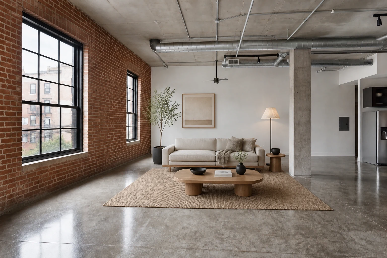 Industrial Loft after staging in Japandi style