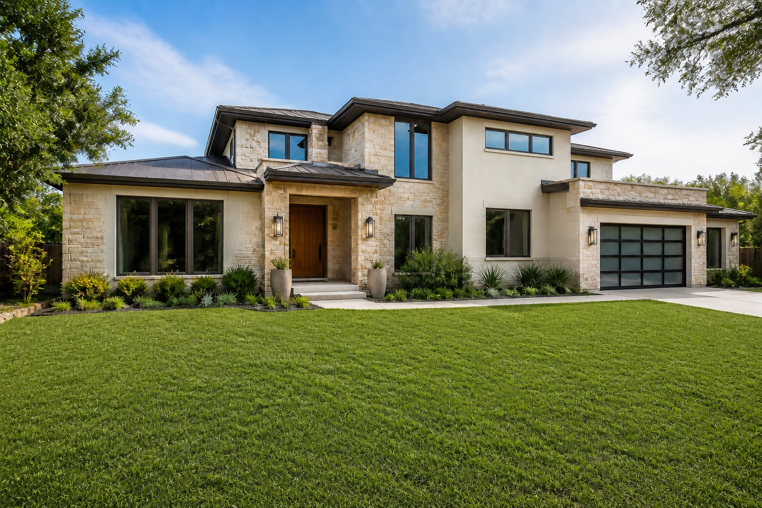 Same luxury home with repaired healthy lawn generated with the production API