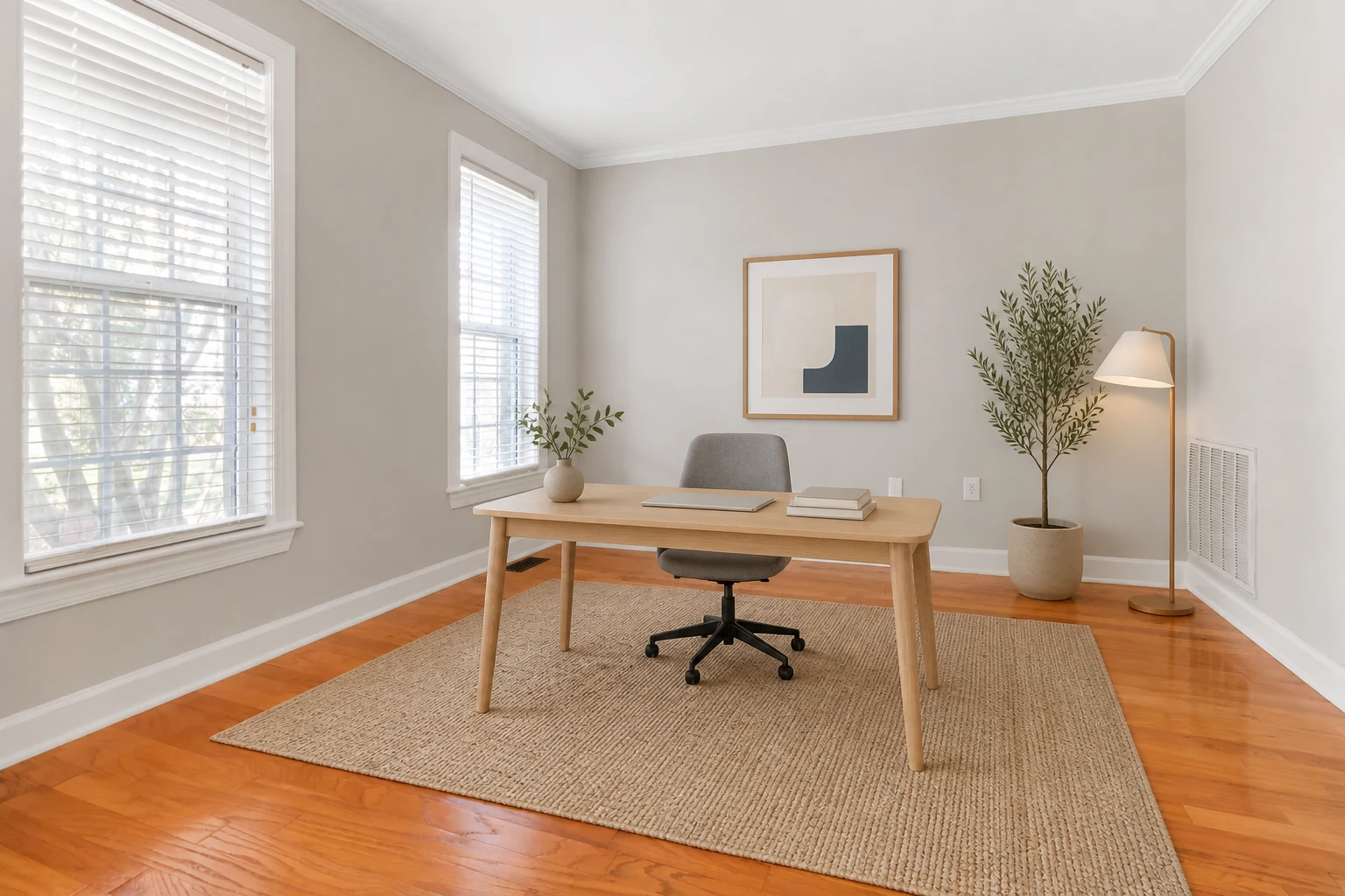 Sunlit Home Office after staging in Scandinavian style